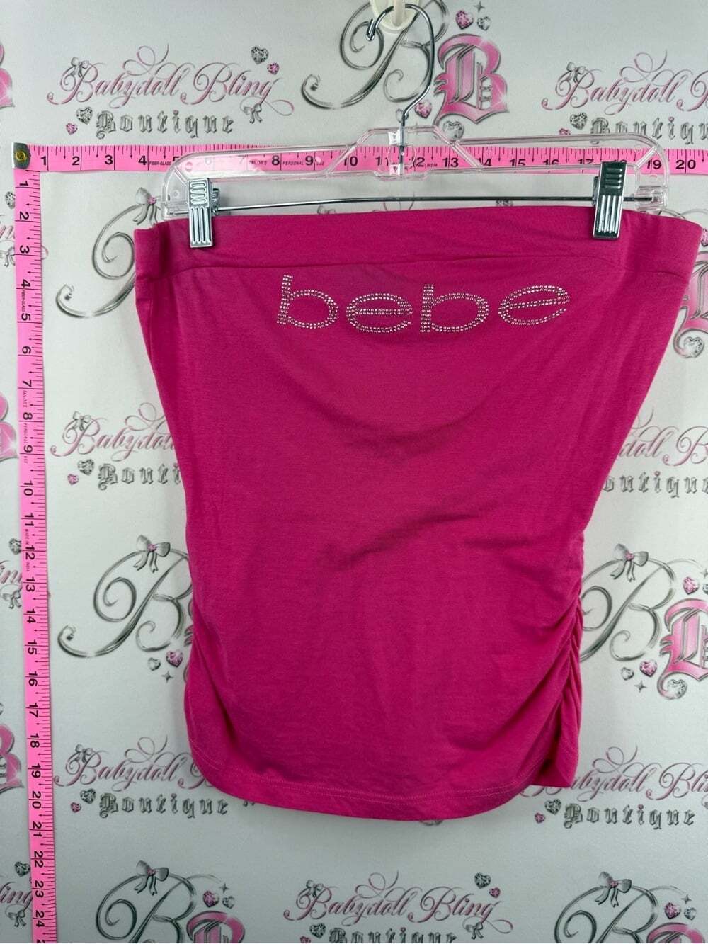bebe tank top strapless Hot Pink Rhinestone Logo Strapless studded jewel Top